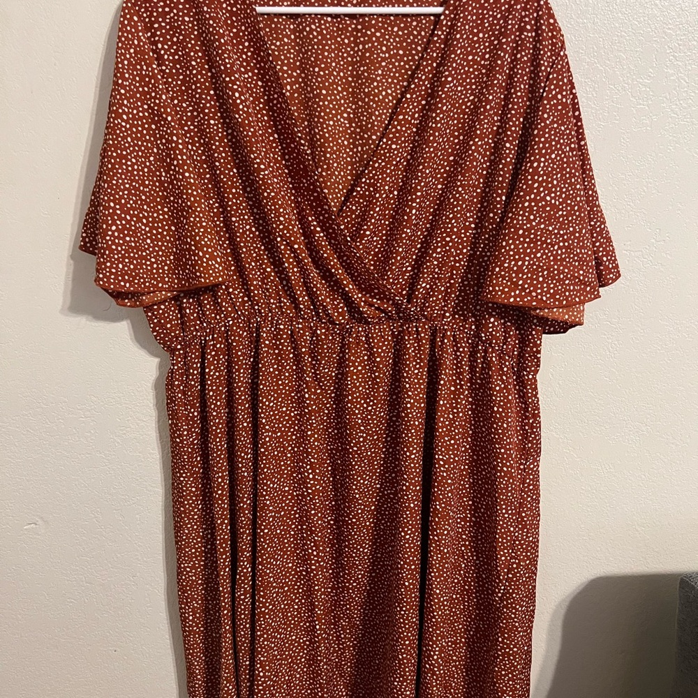 SHEIN Rust Polka Dot Midi Dress